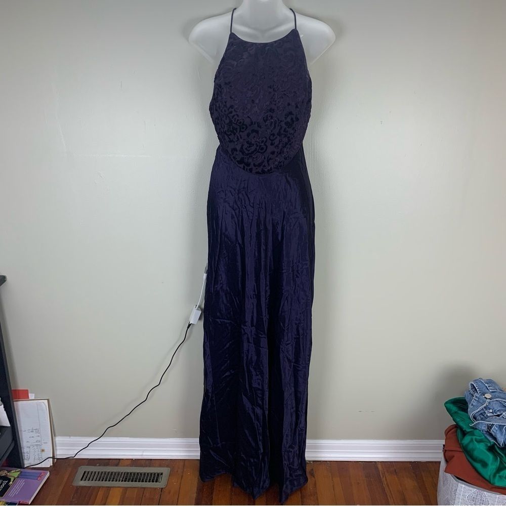 Zum Zum Purple Velvet Detail Criss Cross Open Back Prom Dress Gown Size 11 / 12